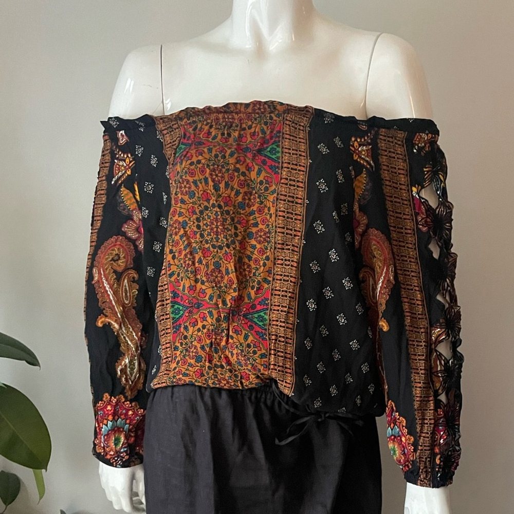 Desigual Boho Patchwork Off-Shoulder Top – Size M - image 4
